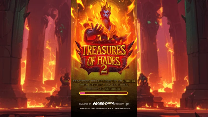 Treasures of Hades 2 – οθόνη φόρτωσης του κουλοχέρη της Rectangle Games με μυθολογικό θέμα του κάτω κόσμου